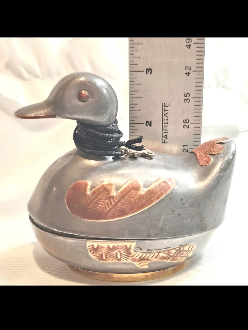 Vintage Collectible Rustic Pewter & Brass Duck Trinket Jewelry Decorative  Box
